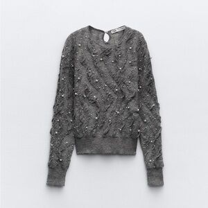 Zara pearl textured knit sweater